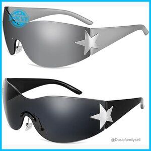 Y2K Oversized Shield Sunglasses Wrap Around Frameless Trendy UV400 Protection